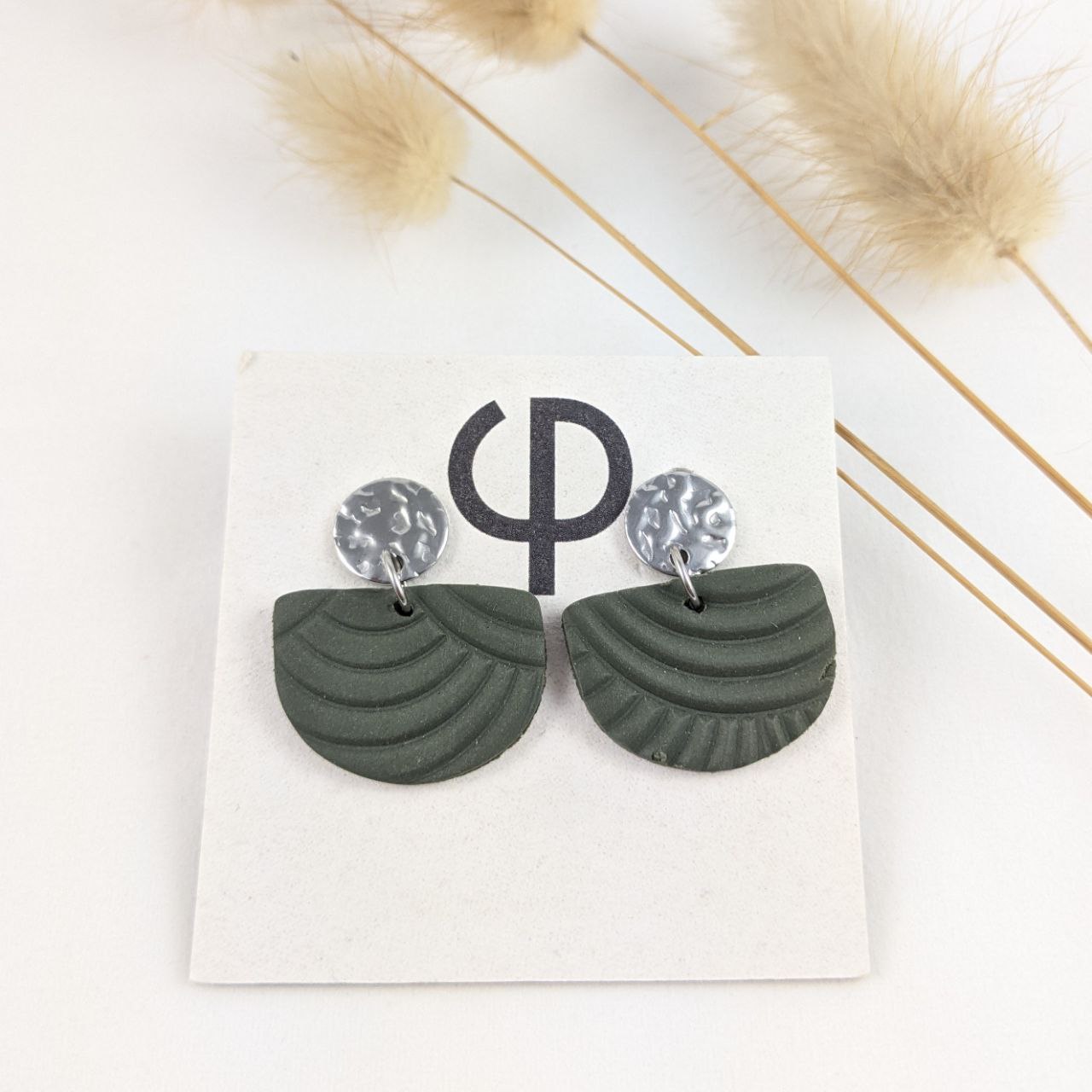 Polymer Clay "wave" green silver 